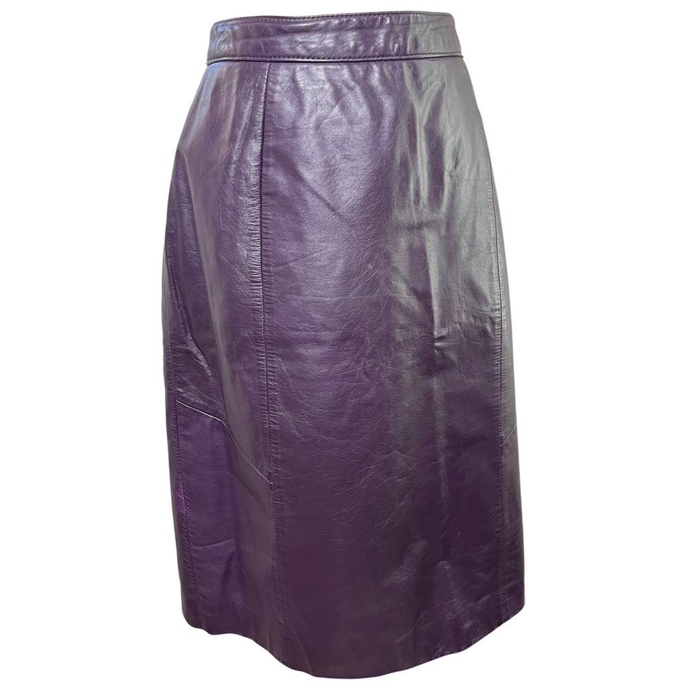 90s Plum Leather Midi Pencil Skirt High Waist Power‎ Office Pelle Studio 10